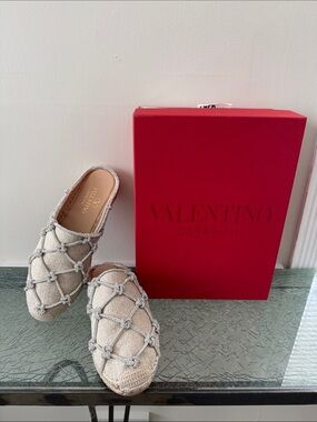 Valentino Crystal jute slides worn once inside only